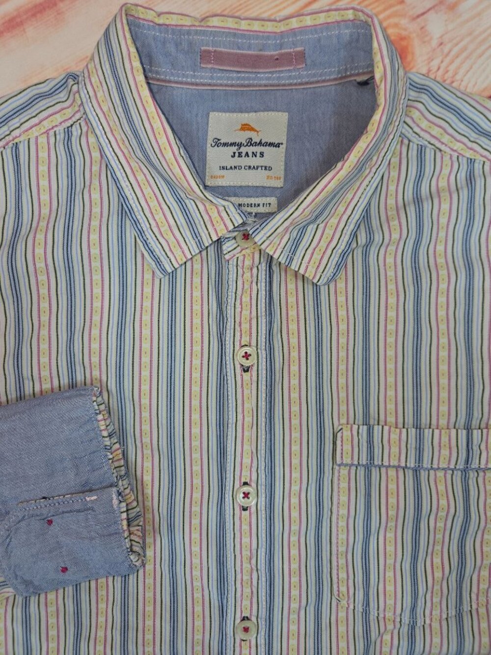 Tommy Bahama Island Modern Striped Button-Down Shirt Large